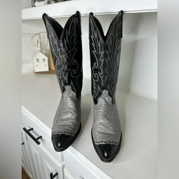 Vintage Acme Black & Gray Western Cowboy Boots Embroidery Men 10.5D Made in USA - Picture 2 of 8